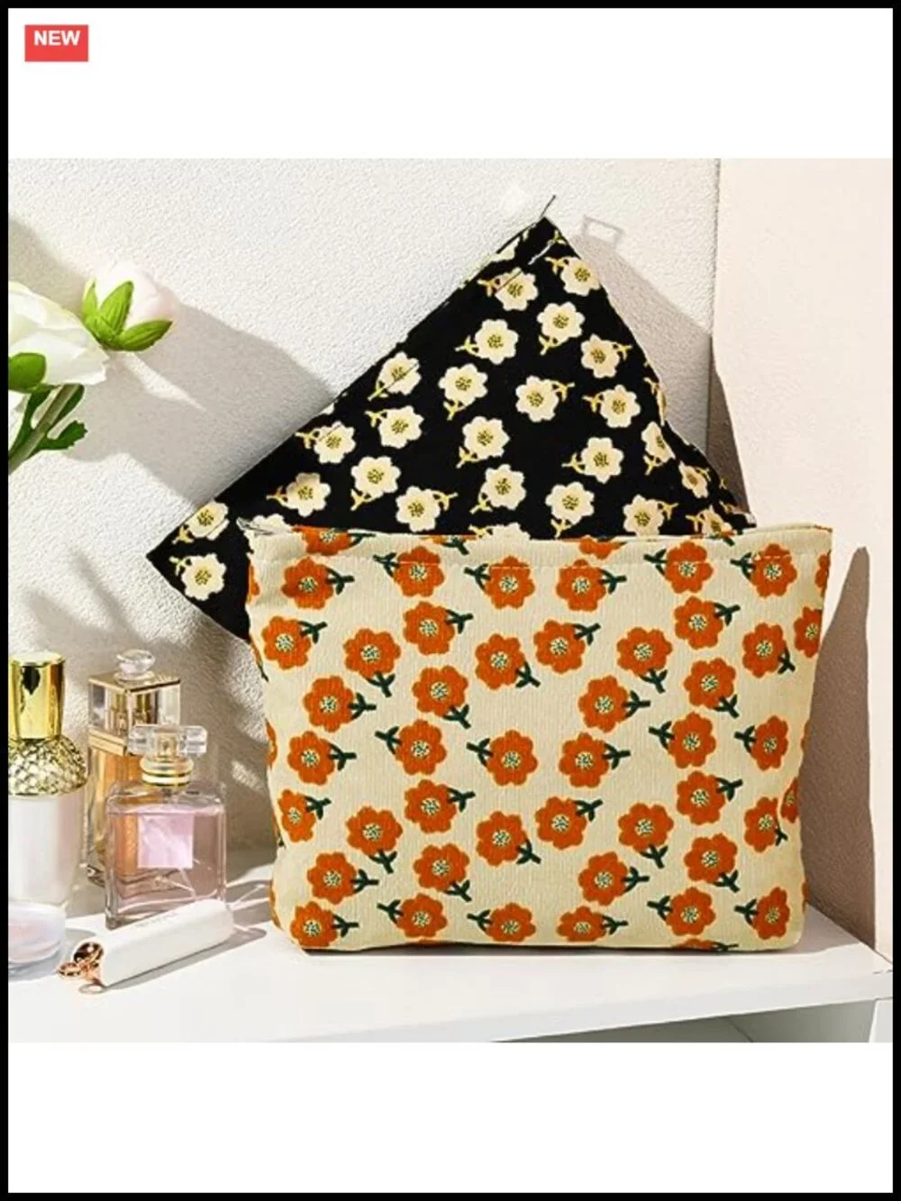 Corduroy Makeup Bag Set Large Capacity Canvas Travel Toiletry Organizer Zipper